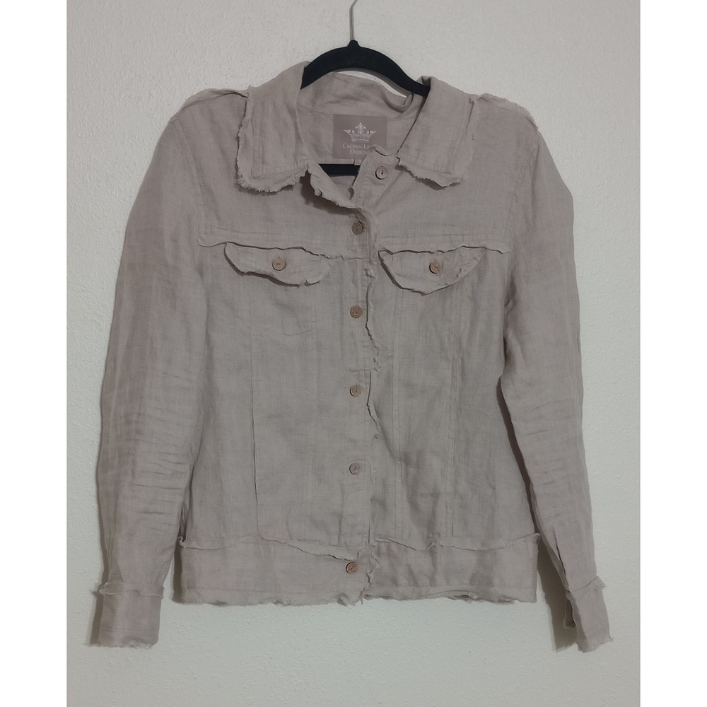 Crown Linen Designs Women Small Beige 100% Linen Raw Edge Distressed Jacket Sm